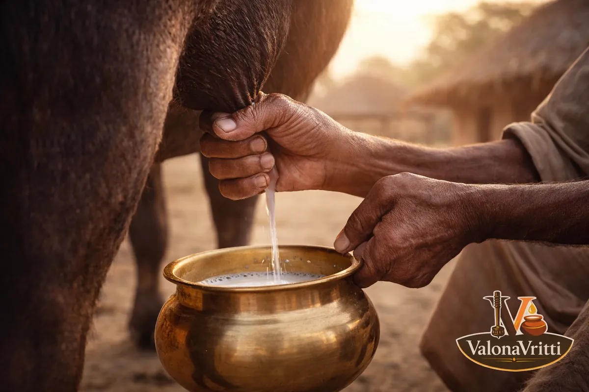 1. Hand-Milking - Bilona Ghee Process at ValonaVritti Jamkhambhaliya